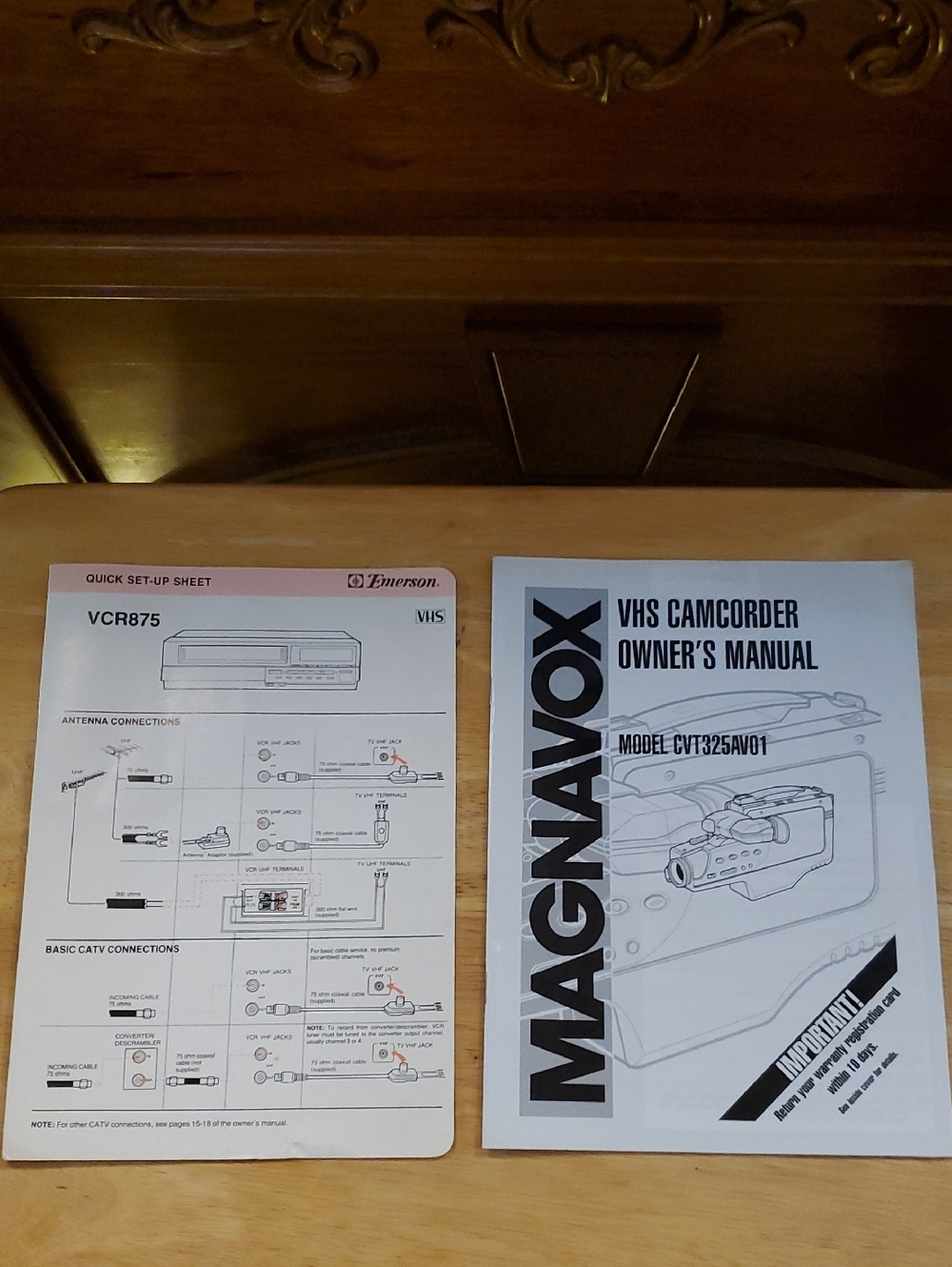 Magnavox VHS Camcorder Owner's Manual And Emerson VCR875 Quick Set-Up Sheet